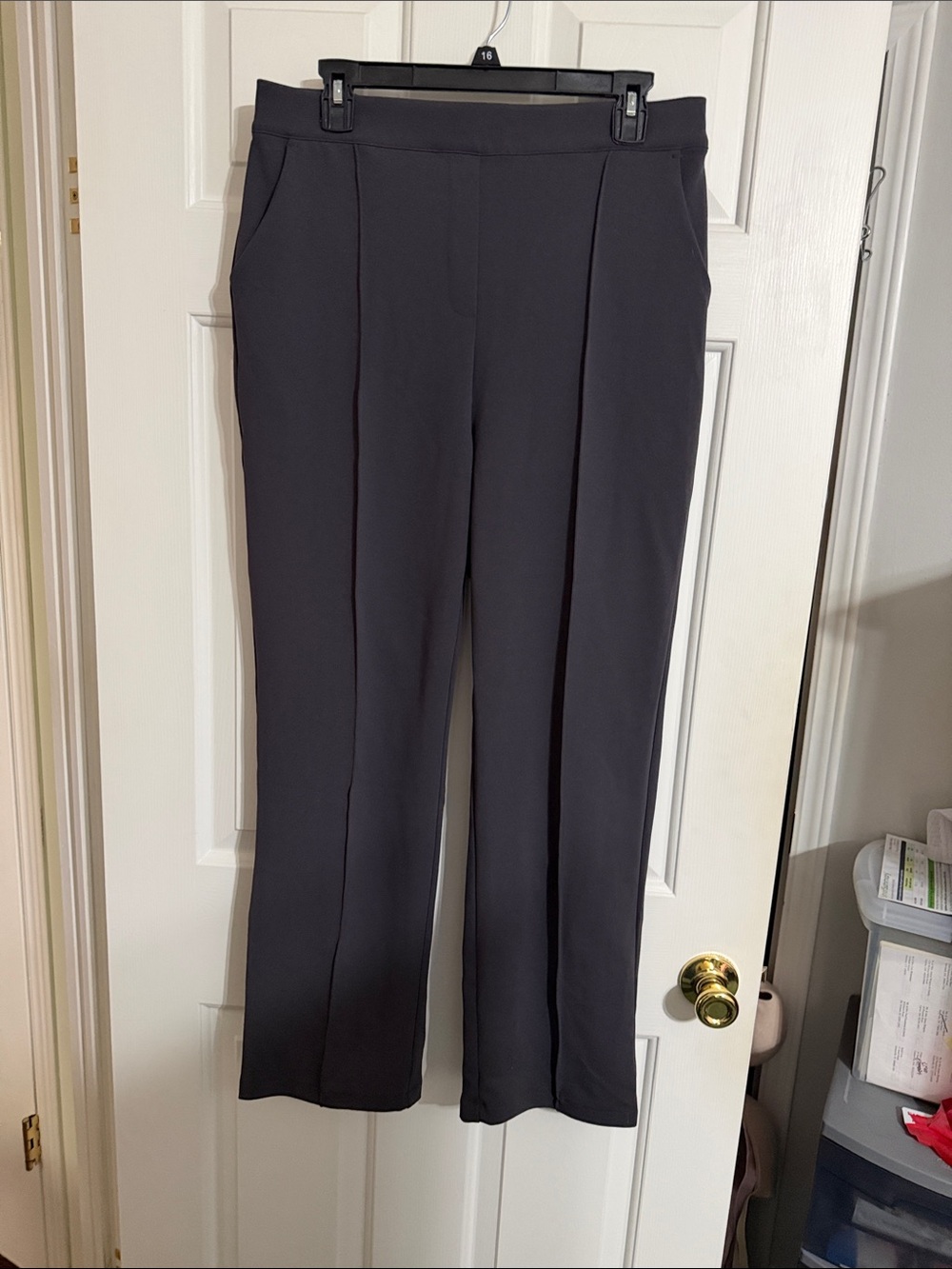 Zenana Outfitters Straight-Leg Work Trousers in Charcoal Gray